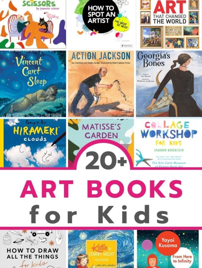 collage of creative art books for kids with title