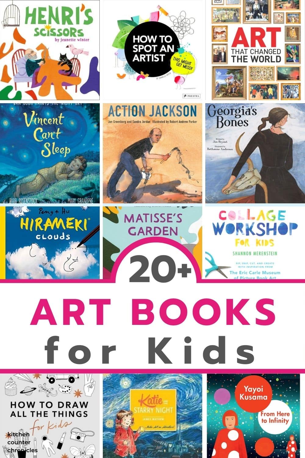 collage of creative art books for kids with title