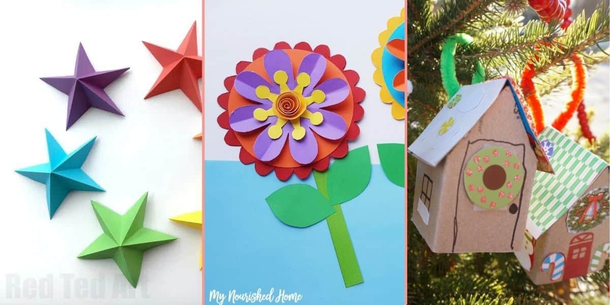 paper crafts for kids paper 3D stars, paper flowers and paper house template