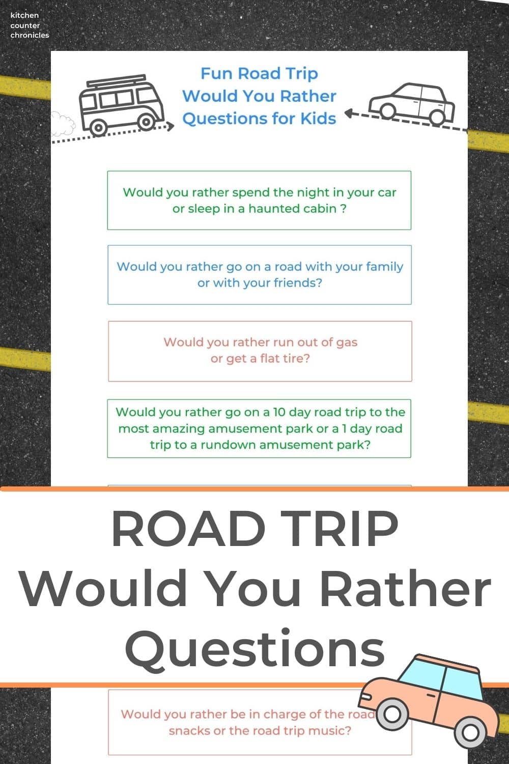 road trip would you rather questions for kids pin image with title and print out of questions