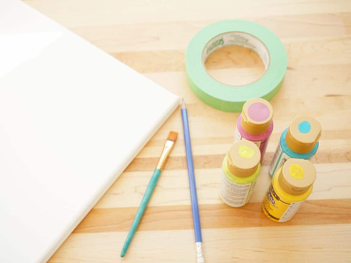 supplies for tape resist art canvas, tape and paint