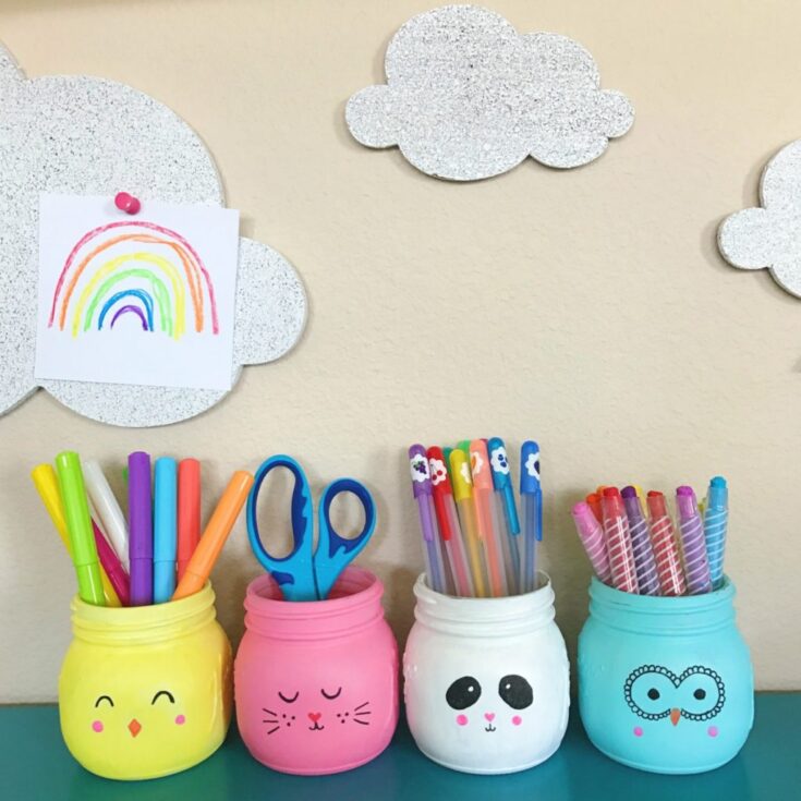 animal mason jars 4 jars painted like panda, owl, cat and chick