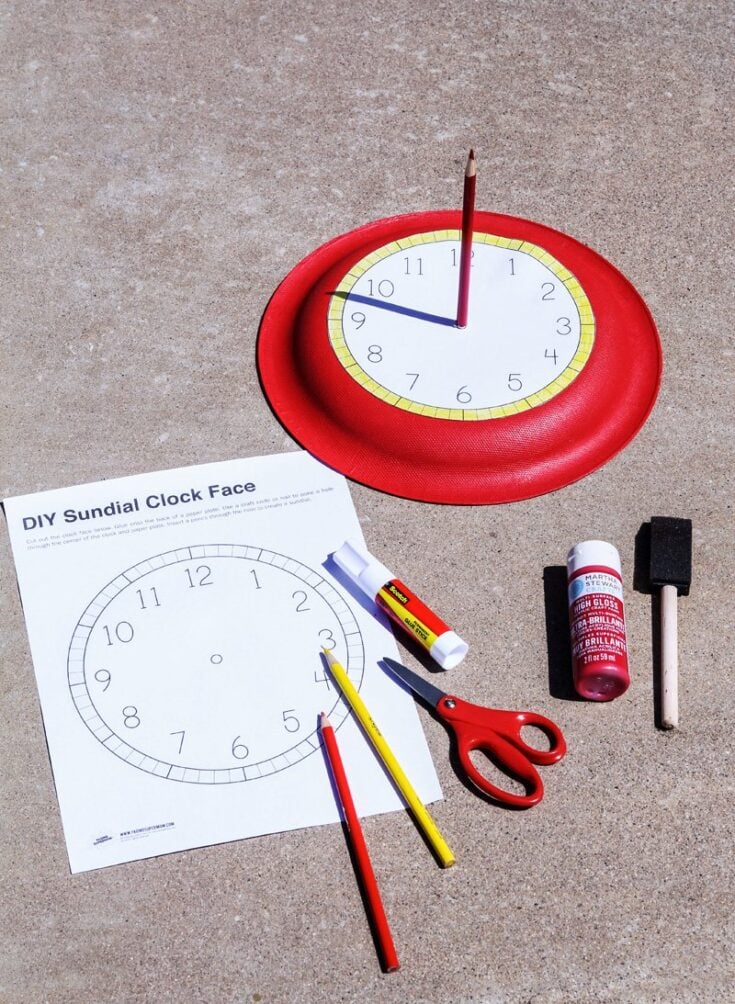 diy paper plat sun dial with supplies to make sundial