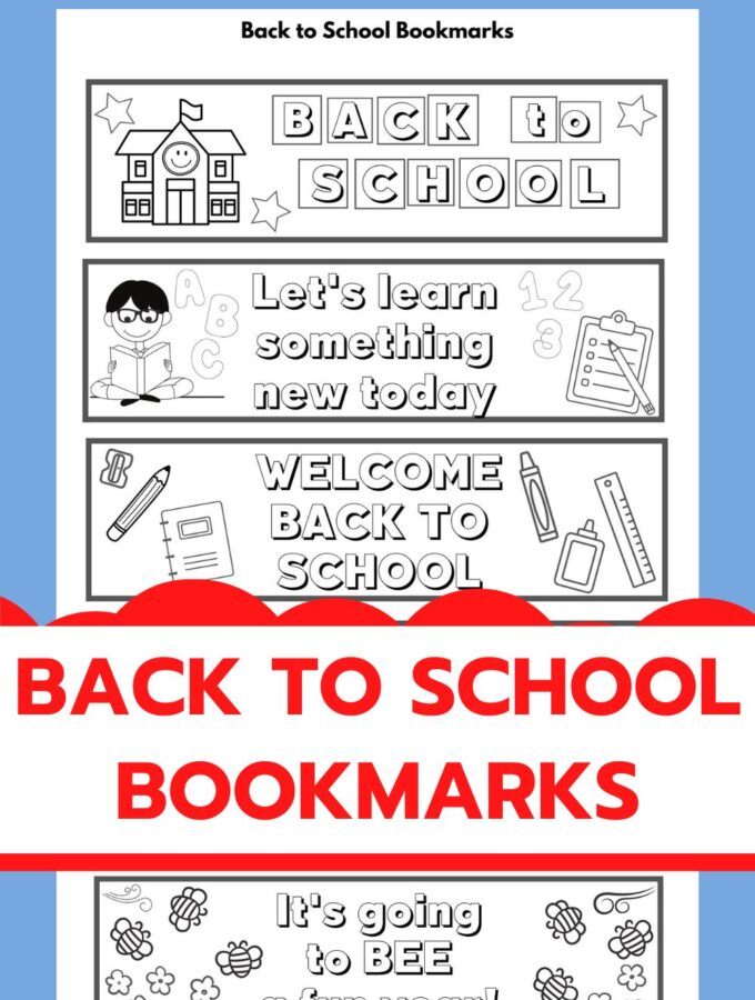 back to school bookmarks to color for kids printed out with title