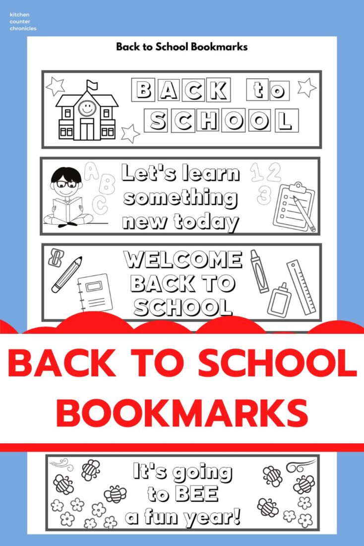 back to school bookmarks to color for kids printed out with title