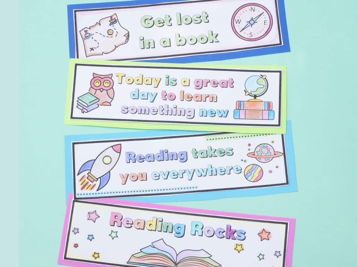 love of reading bookmarks for kids to colour cut out and coloured