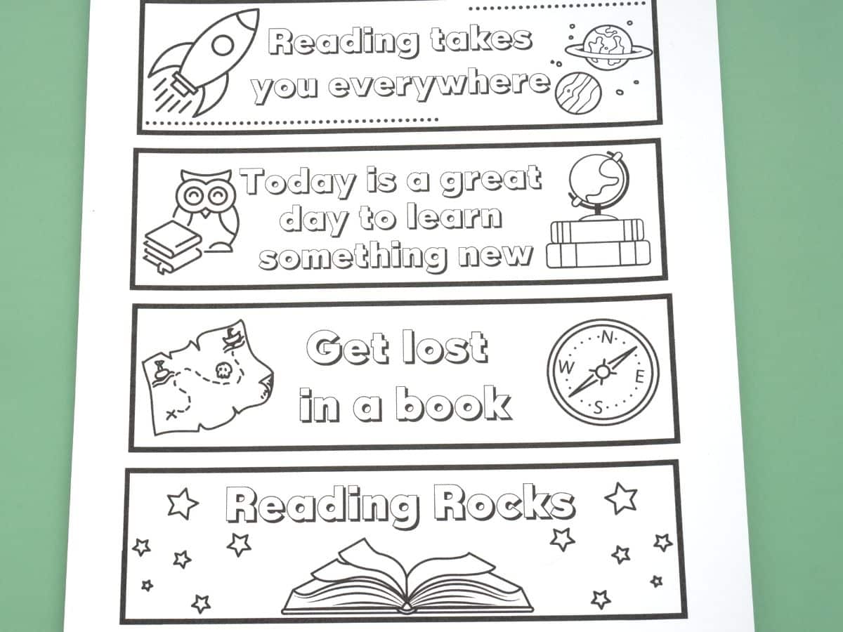 print out of reading bookmarks for kids to color 
