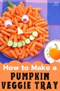 how to make a pumpkin veggie tray title with carrot pumpkin vegetable tray and bowl of dip