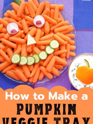 how to make a pumpkin veggie tray title with carrot pumpkin vegetable tray and bowl of dip