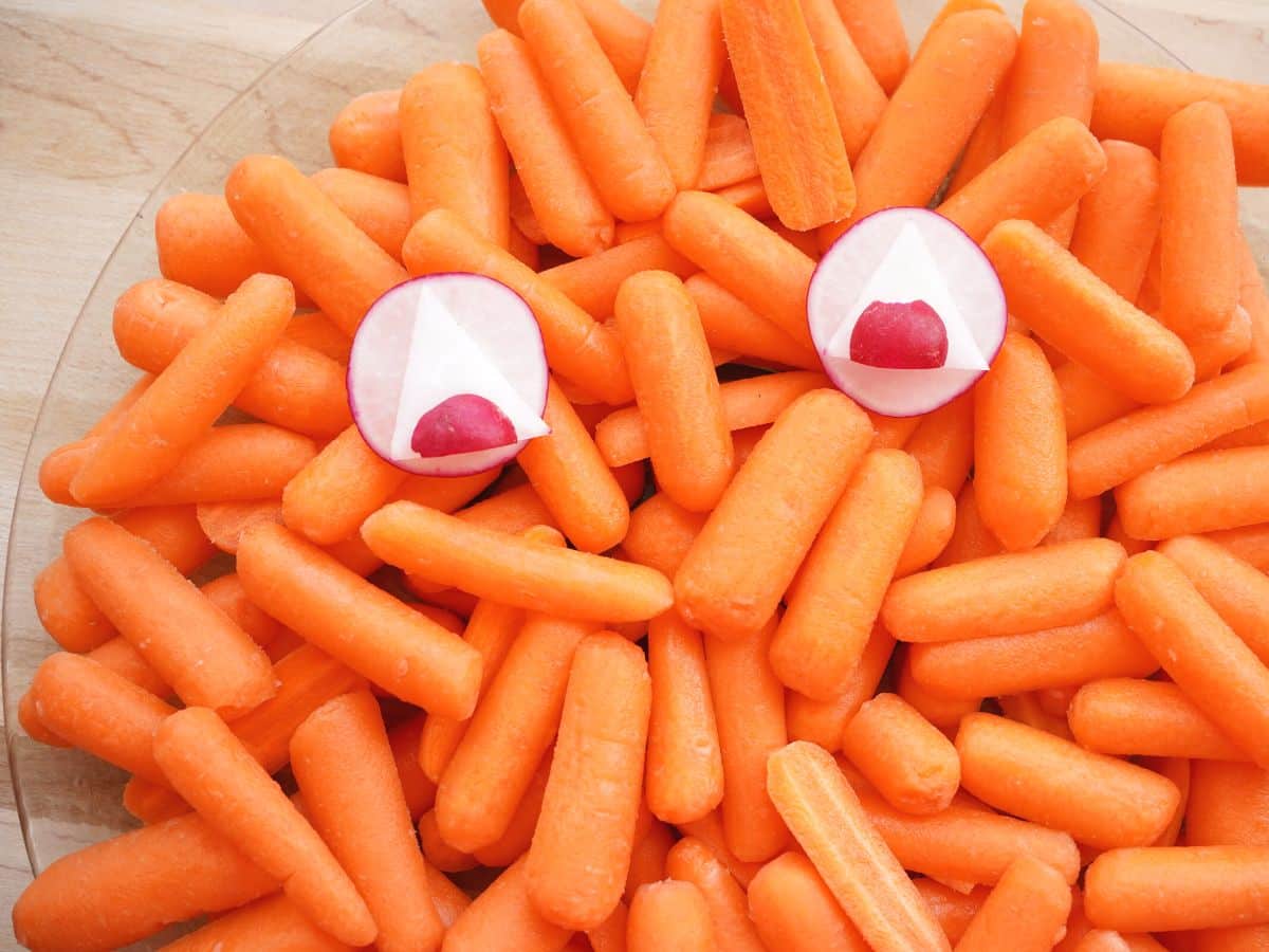 carrot pumpkin with radish eyes in place