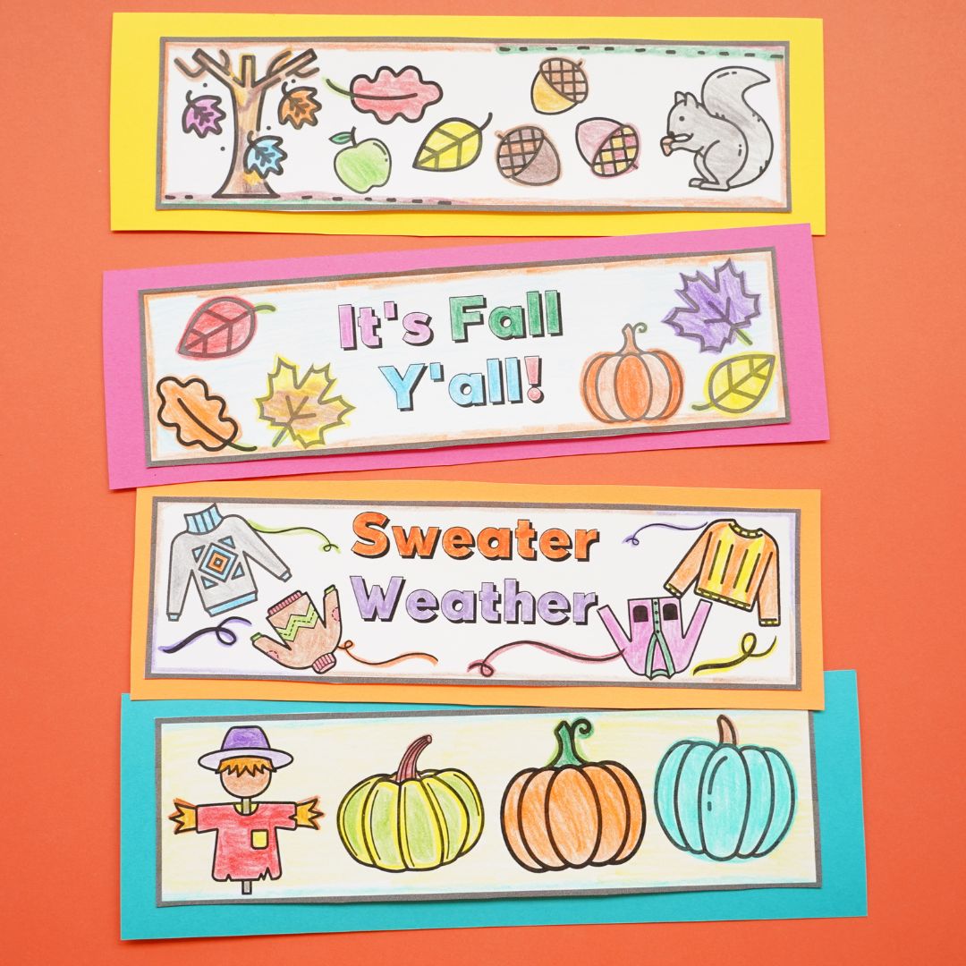 4 fall bookmarks coloured and cut out 