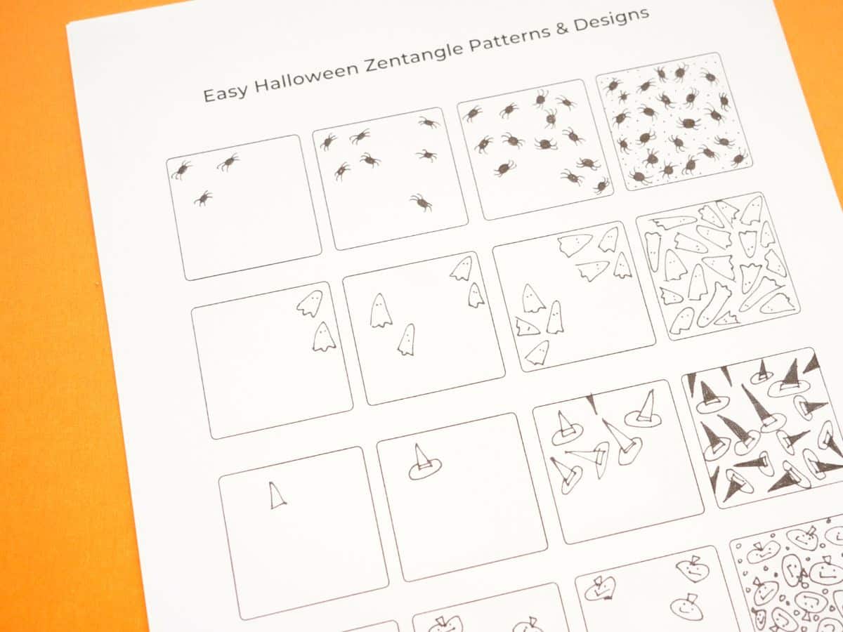 easy halloween zentangle patterns step-by-step instructions printable