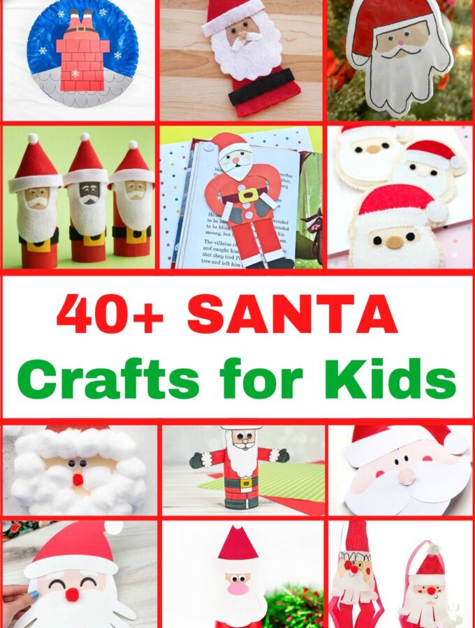 collage of santa crafts for kids and title