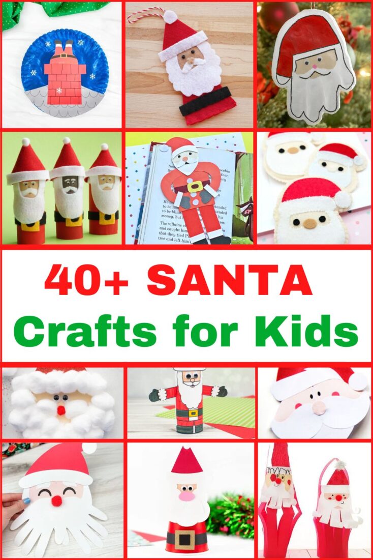 collage of santa crafts for kids and title