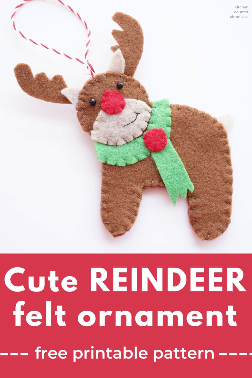 DIY Felt Reindeer Ornament with title pin