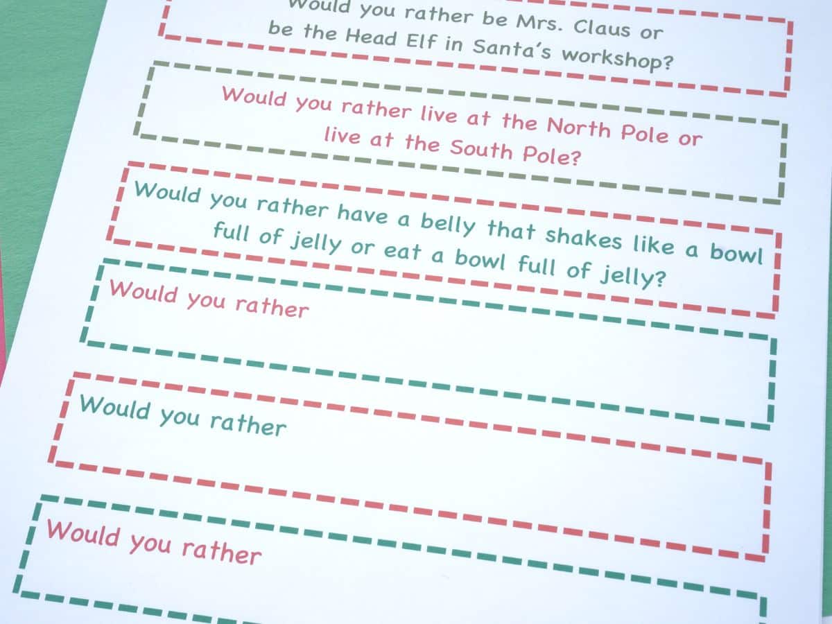 Christmas Would You Rather Game for Kids Printable Christmas 