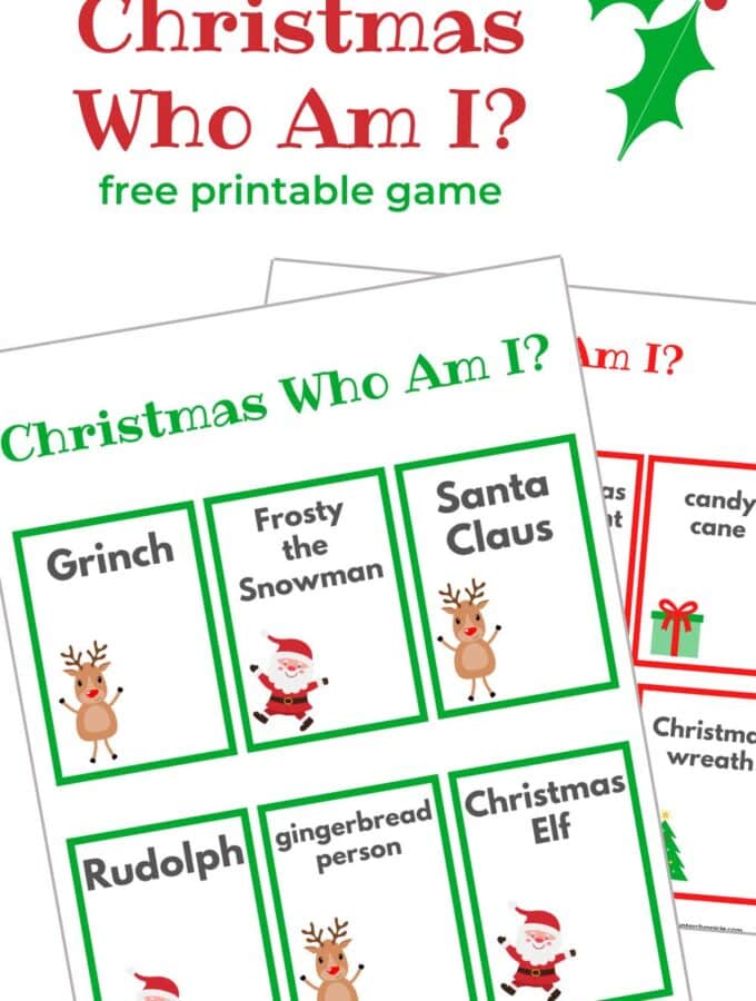 Christmas Who Am I Game printables with title