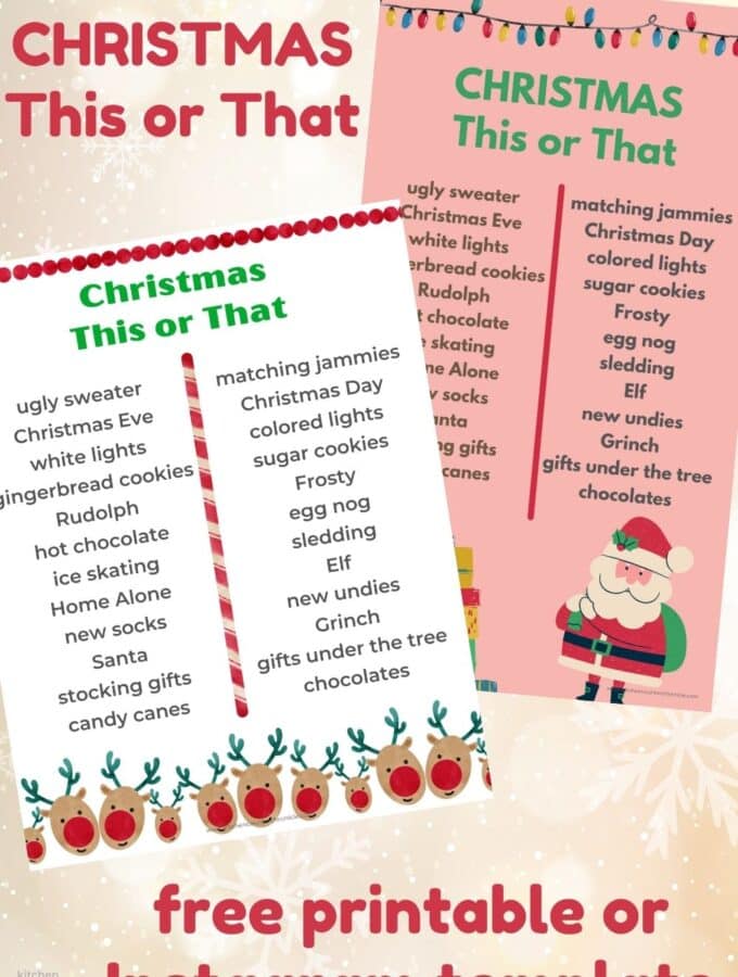 Christmas This or That Quiz Instagram template and printable with title