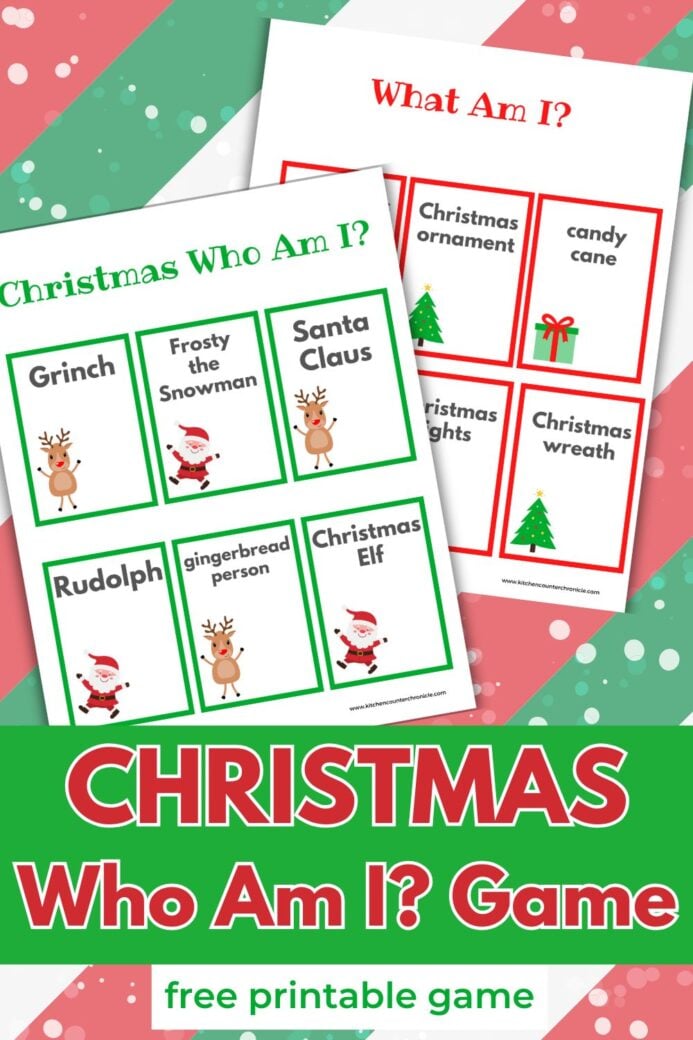 collage of printable Christmas who am I game card sheets