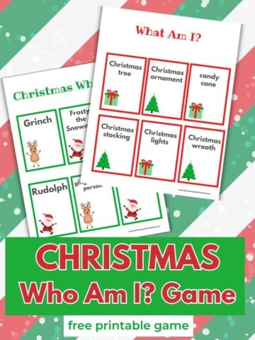 print out of 2 sheets of Christmas who am I game card sheets featured image