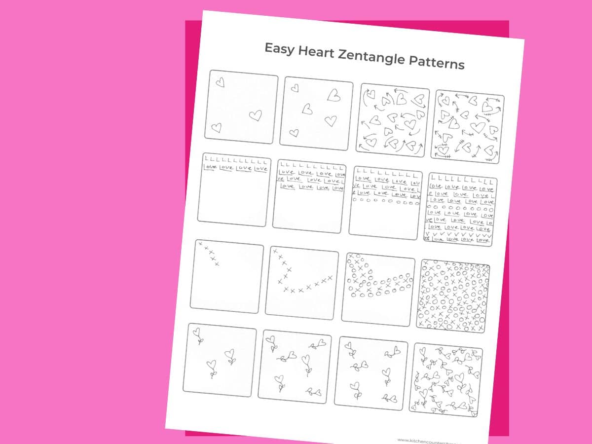print out of easy heart zentangle patterns step by step