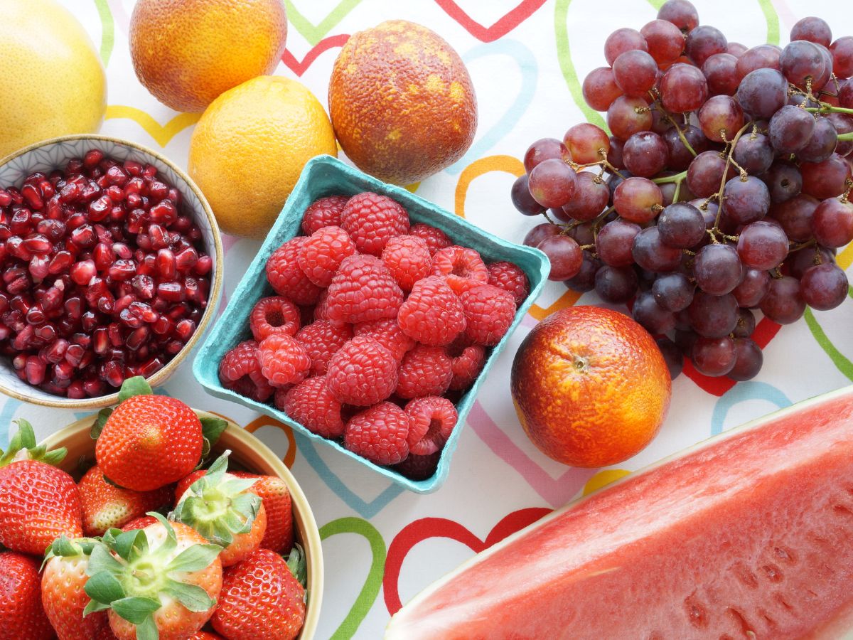 oranges, grapes, watermelon, strawberries and raspberries for heart fruit tray