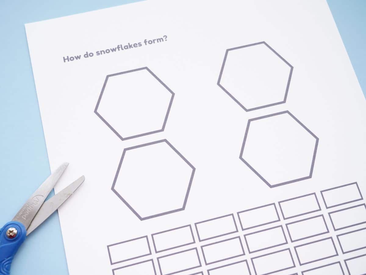 print out of how do snowflakes form printable with pair of scissors