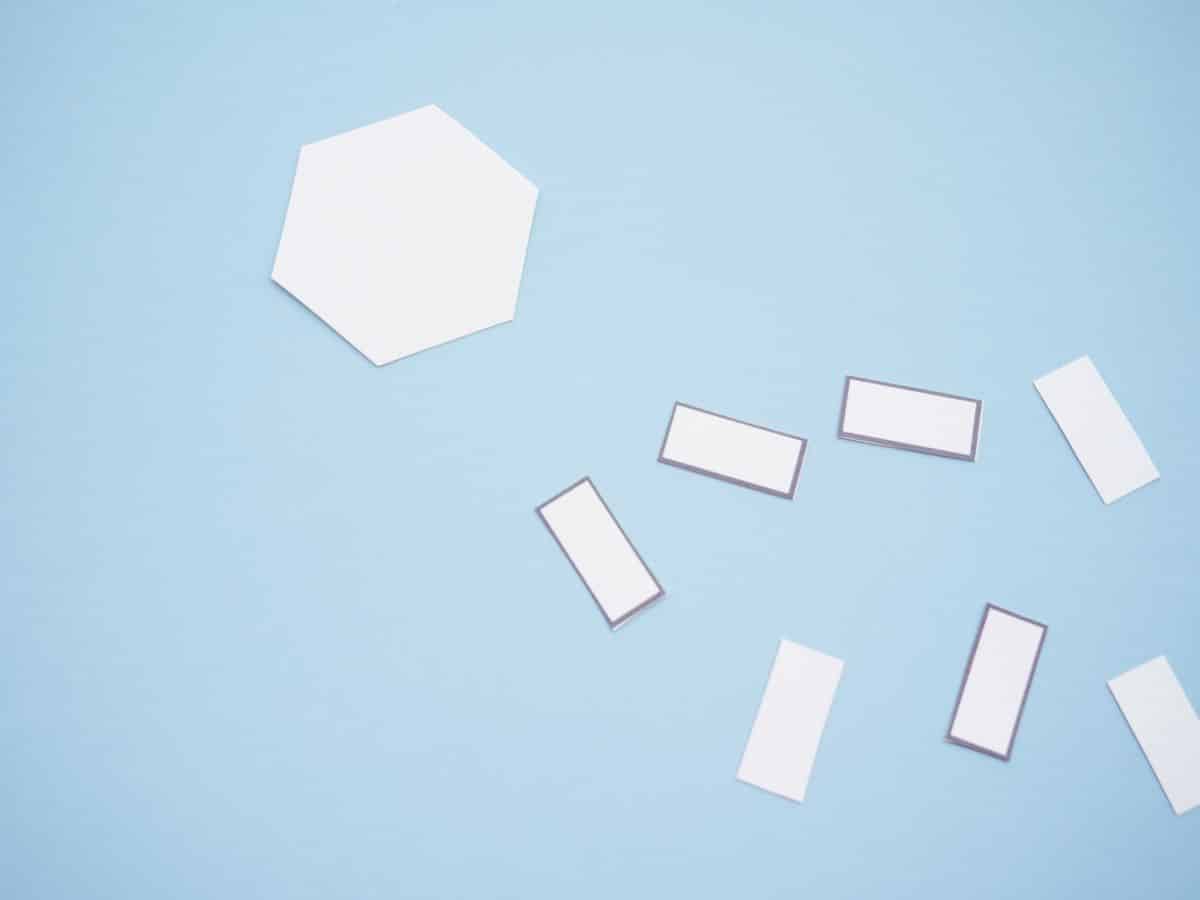 hexagon cut out as centre of the snowflake and cut out small rectangles or water vapour