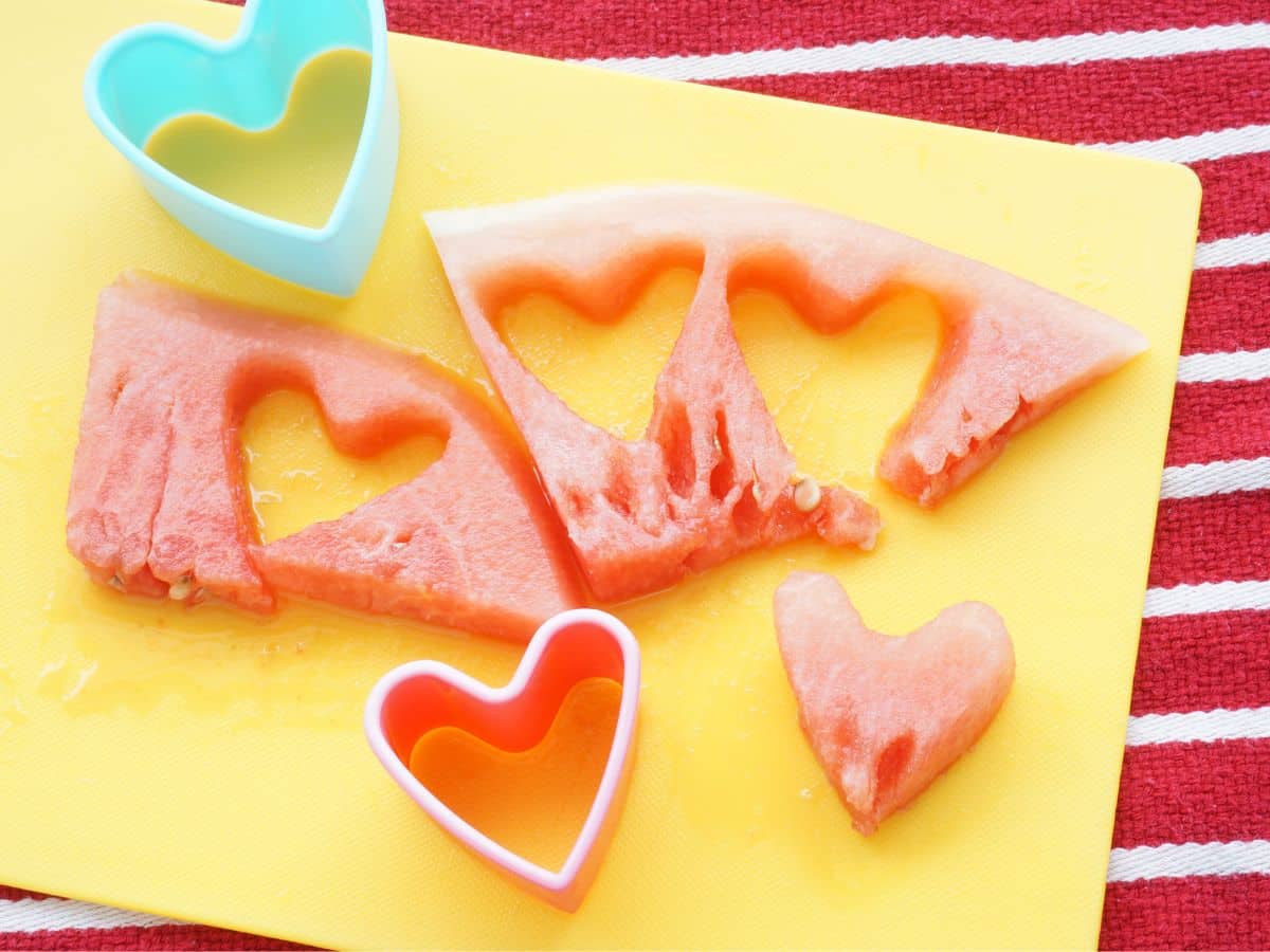 watermelon hearts cut with heart cookie cutters