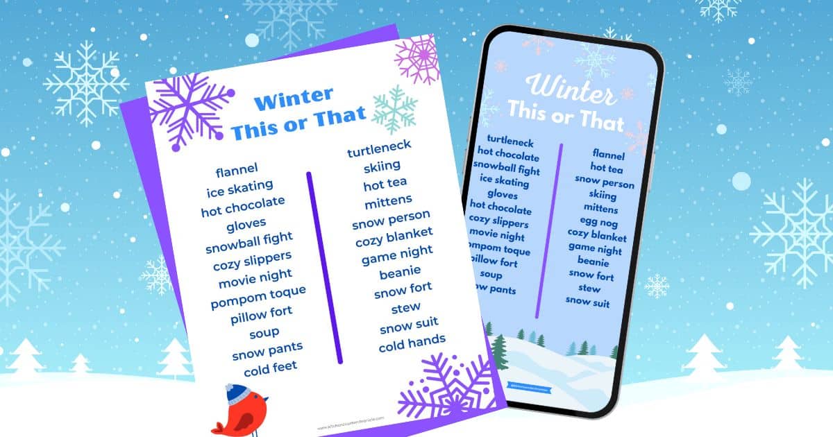 winter this or that instagram template and printable on winter background