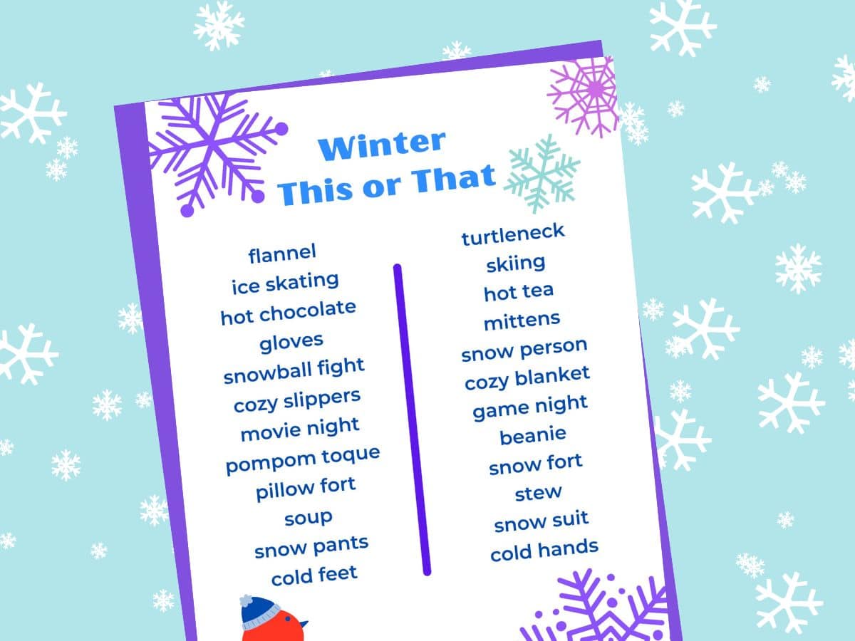 winter this or that printable on winter background