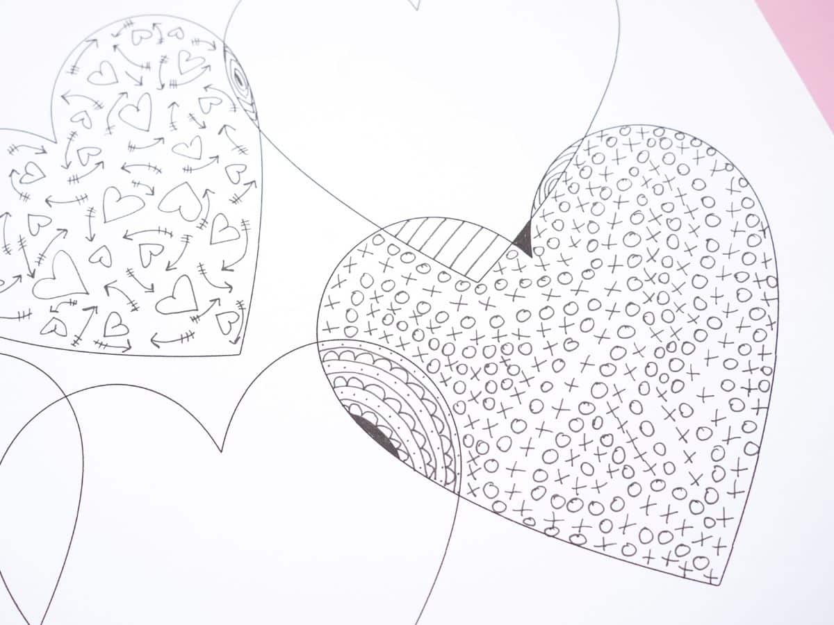 x and o zentangle pattern inside heart