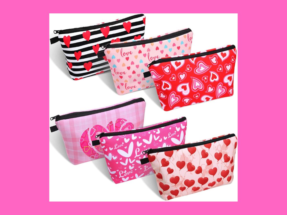 6 heart covered makeup bags