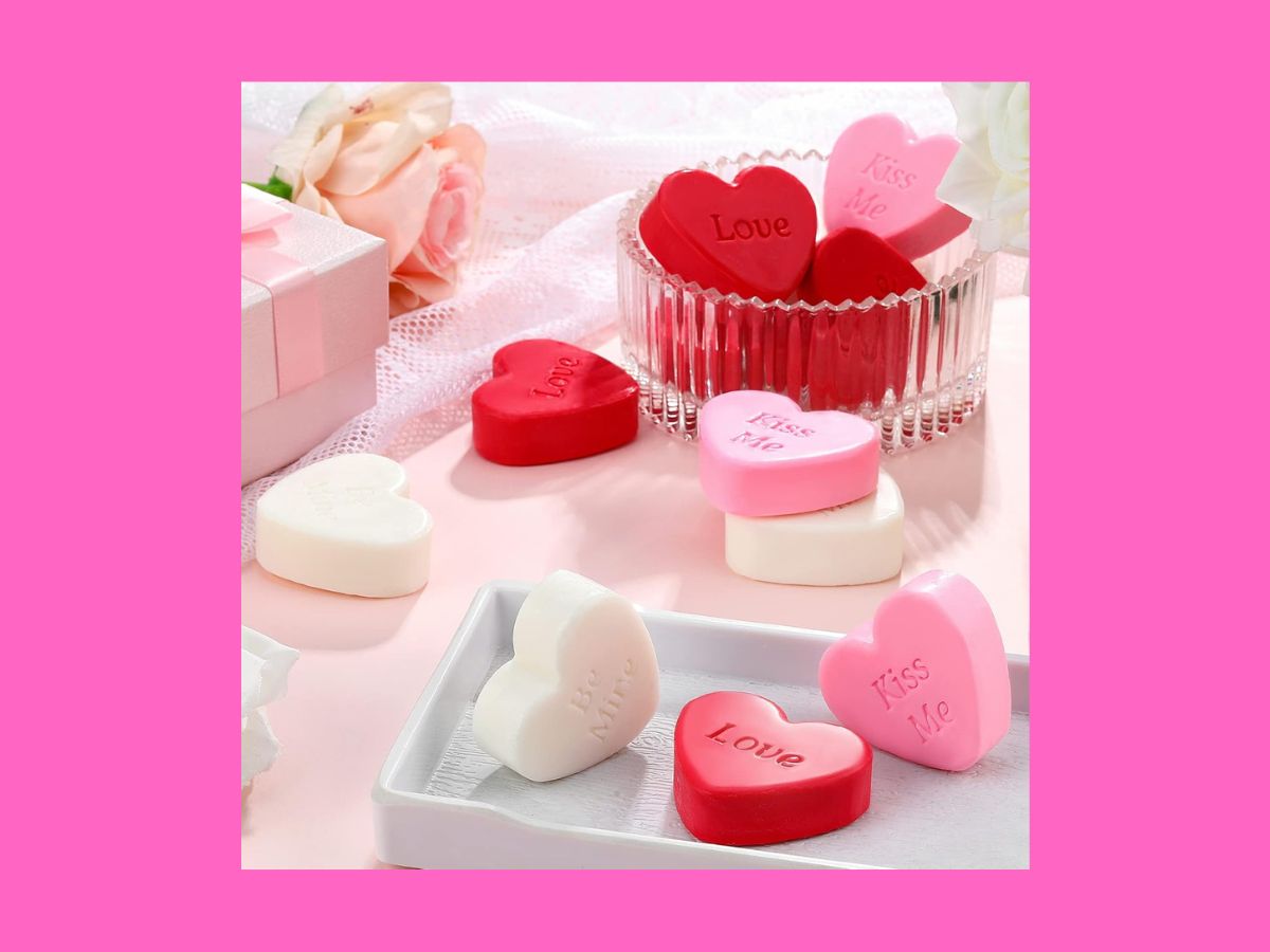 heart shaped soaps pink and red and white
