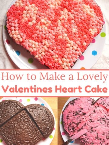 title "how to make a lovely valentines heart cake" image of heart shaped valentines day cake decorated with pink frosting flowers