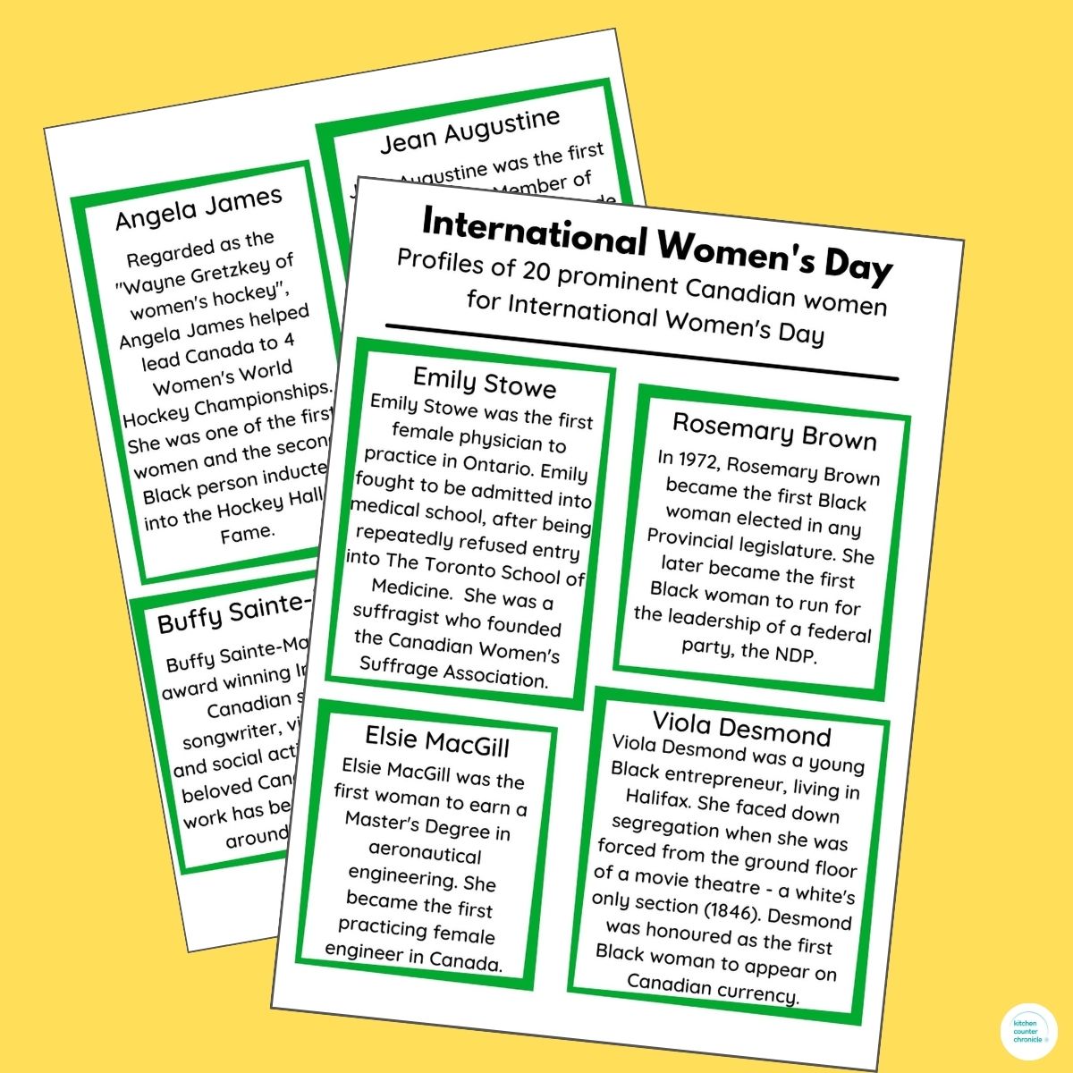 printable profiles of 20 canadian women for women's history month