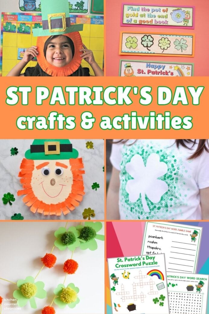 collage of easy st patrick's day crafts and activities for kids pin image