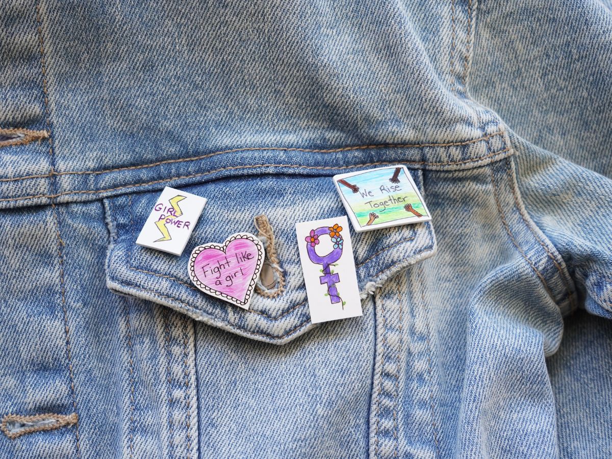 diy pins on jean jacket for womens history month