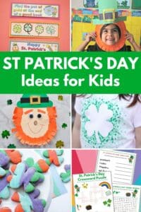 collage of creative st patricks day crafts and activities for kids