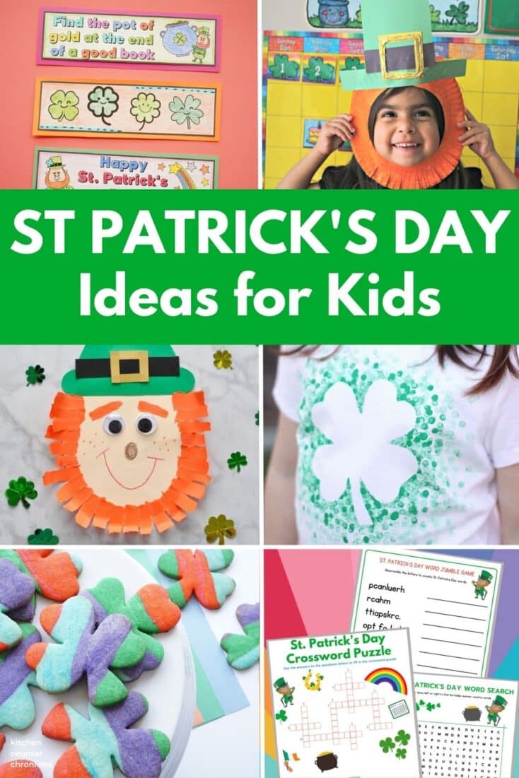 collage of creative st patricks day crafts and activities for kids