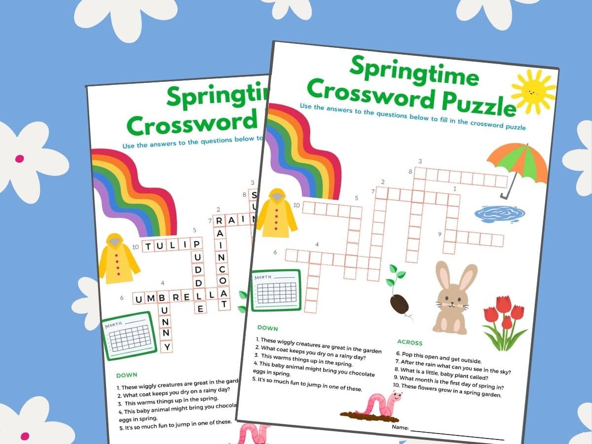 printable spring crossword puzzle game with answer key 