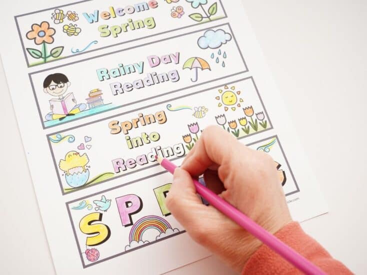 Printable Spring Bookmarks to Color