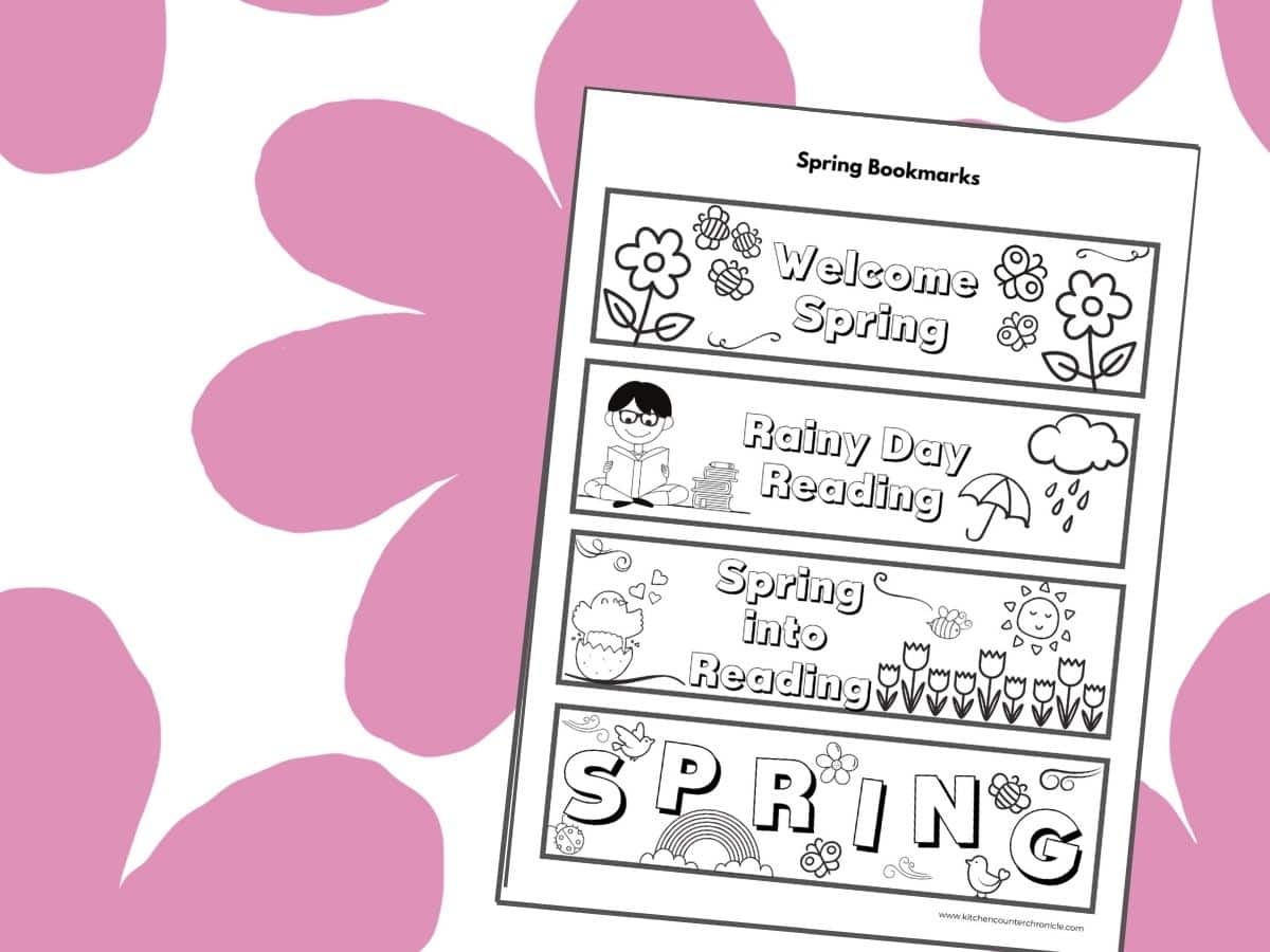 spring bookmarks to color with flower background