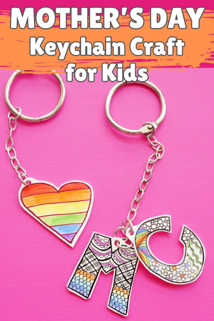 2 keychains with chid's initials - Mother's Day keychain craft for kids
