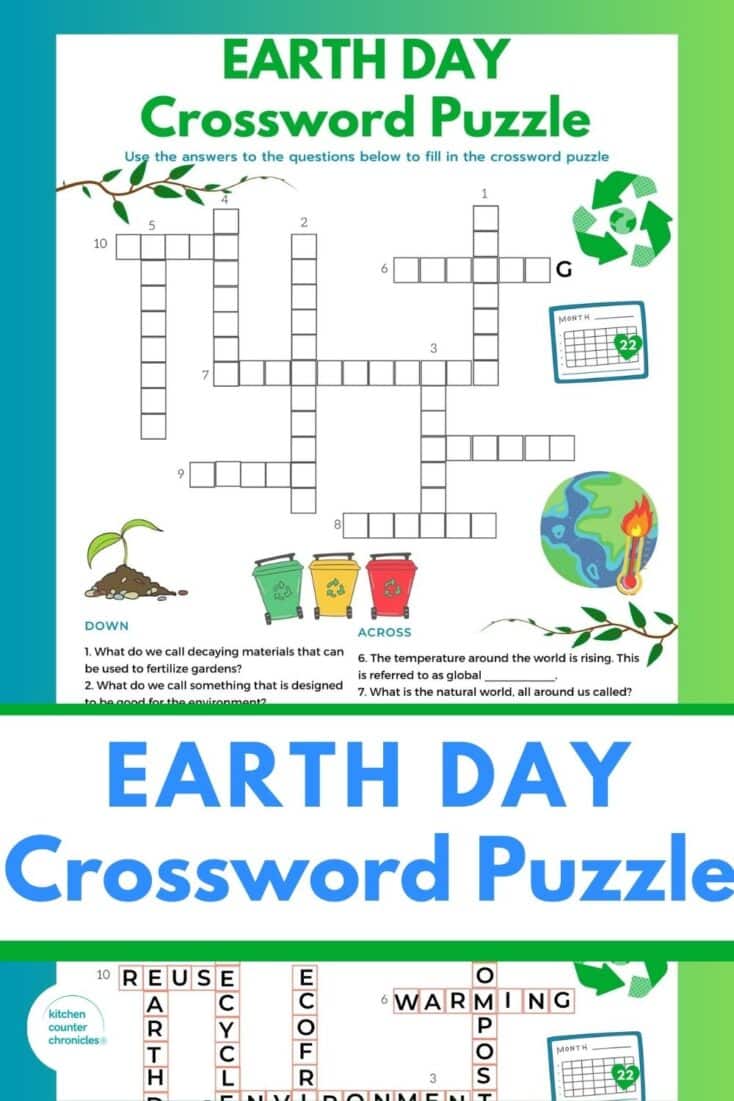 A fun Earth Day crossword puzzle for kids of all ages. A free printable Earth Day activity.