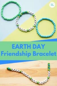 Title "Earth Day Friendship Bracelet" 3 beaded bracelets - one green and one blue and one that says "make every day earth day"