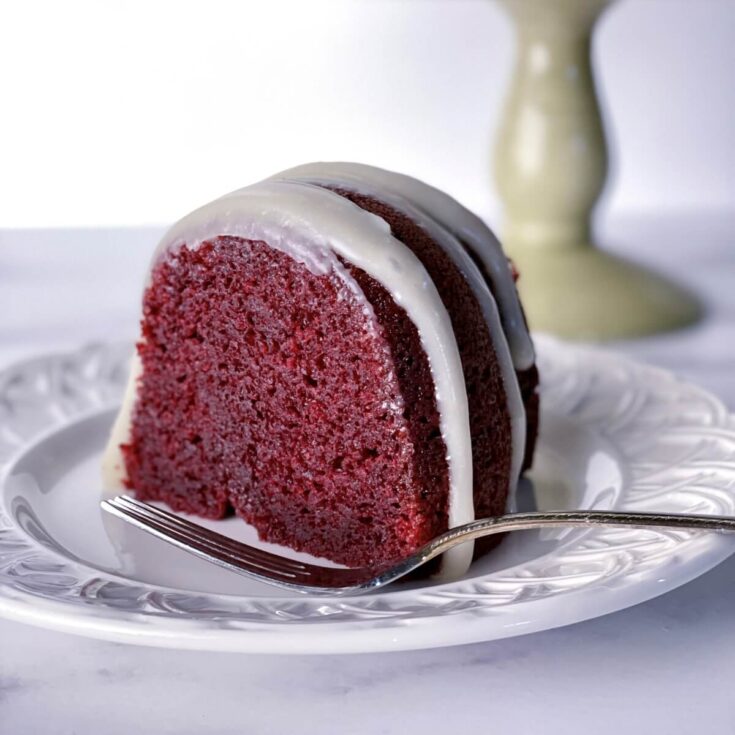 slice of red velvet bundt cake