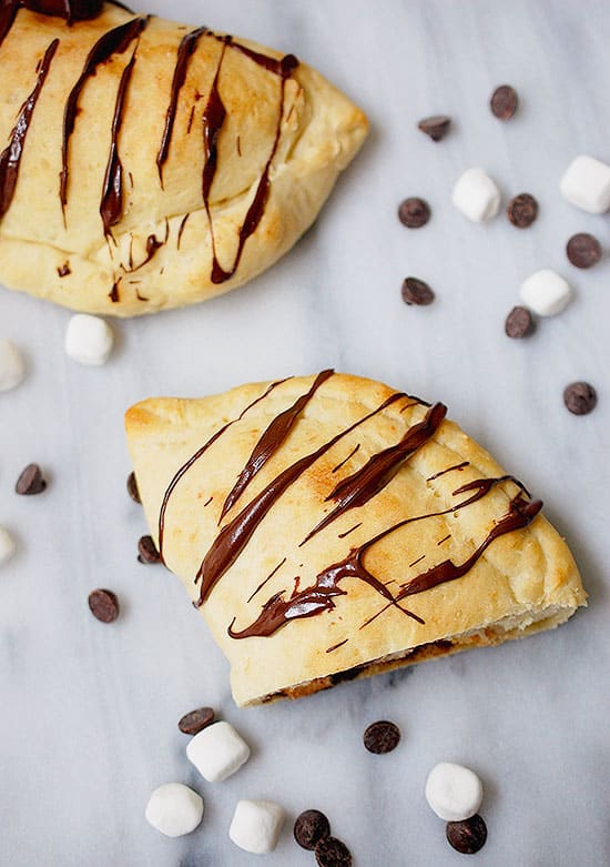 smore's calzone with marshmallows and chocolate chips around it