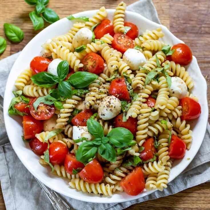 platter of caprese pasta salad