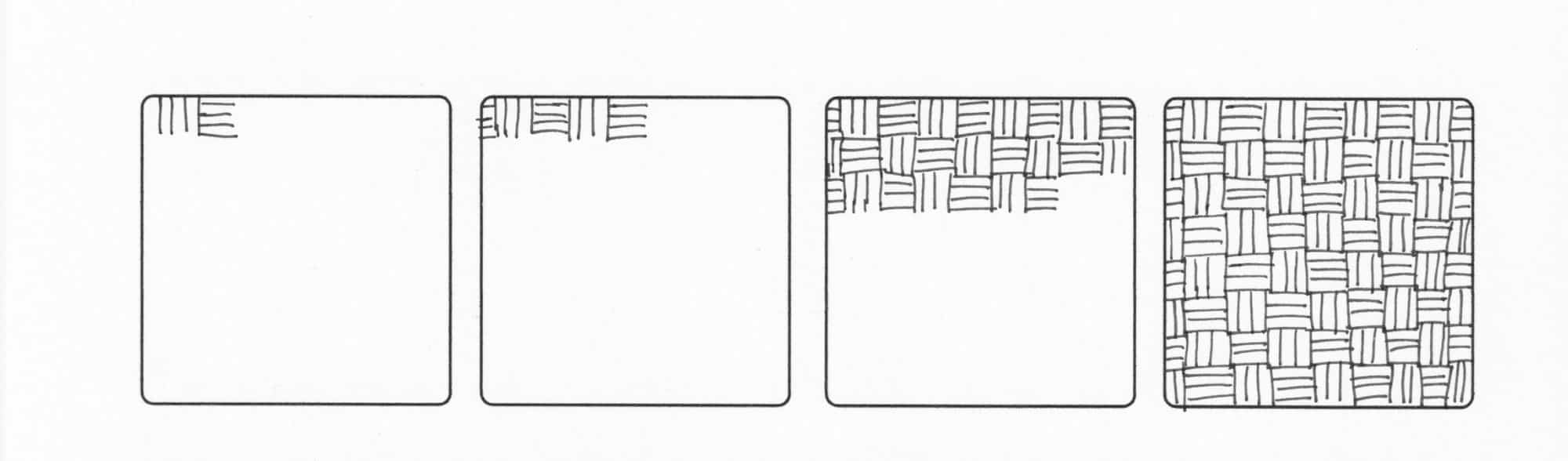 4 zentangle basket weave patterns printable sheet with black pen on pink table